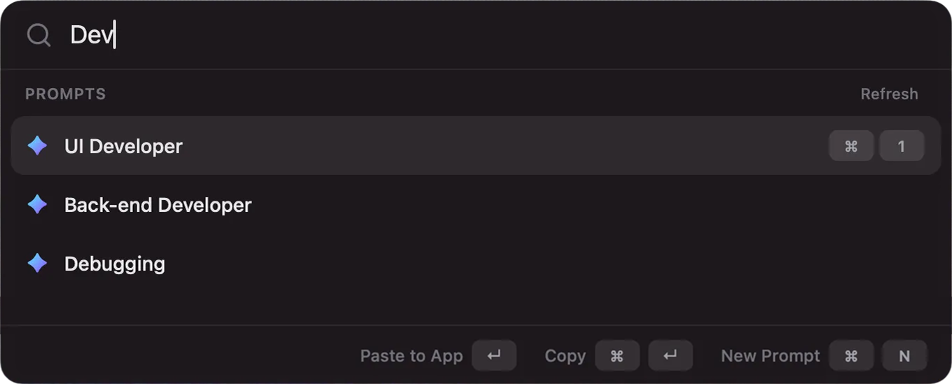 Prompt Library launcher with searchable saved prompts